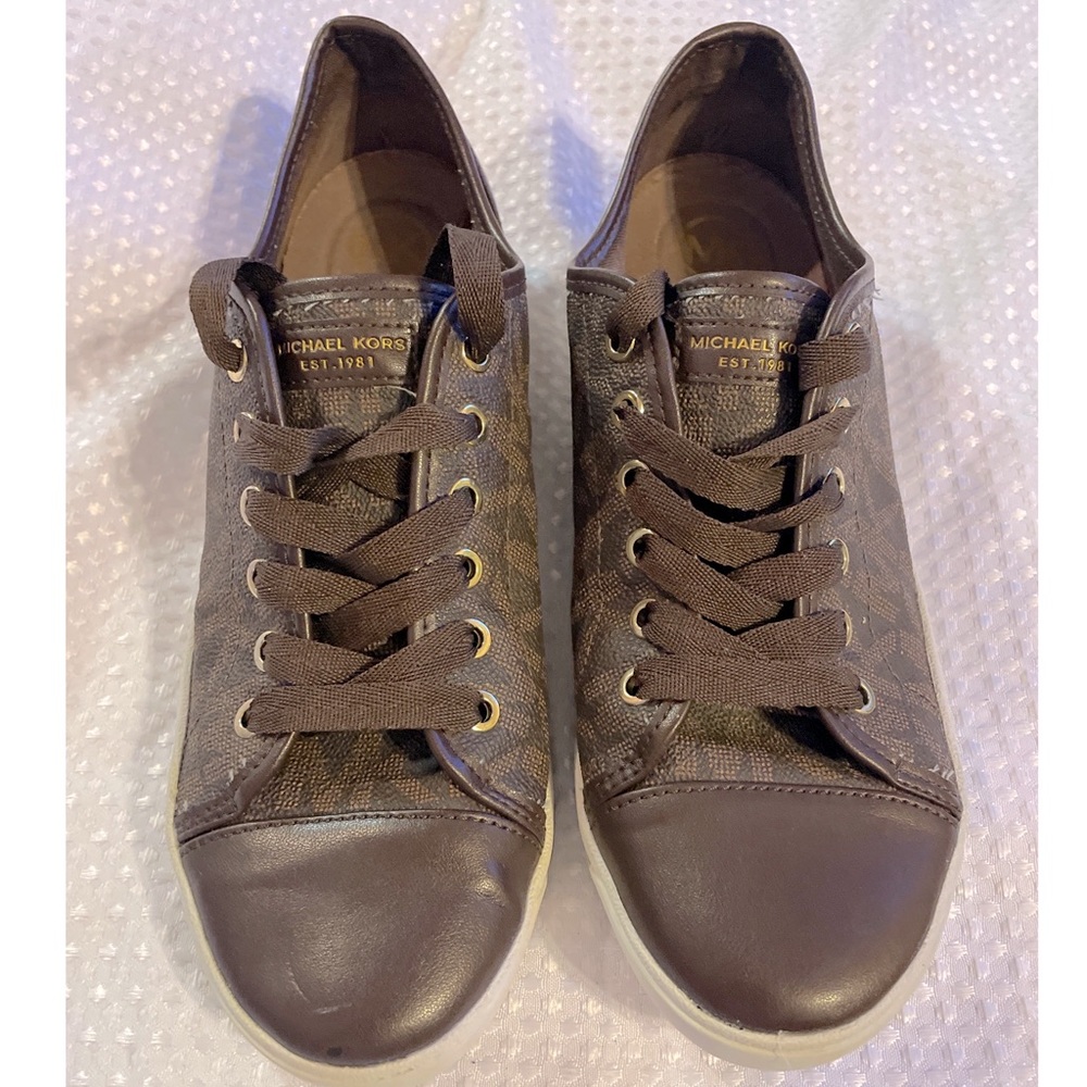 MICHAEL KORS Women's City Sneaker MK Signature Size 10M Brown Leather